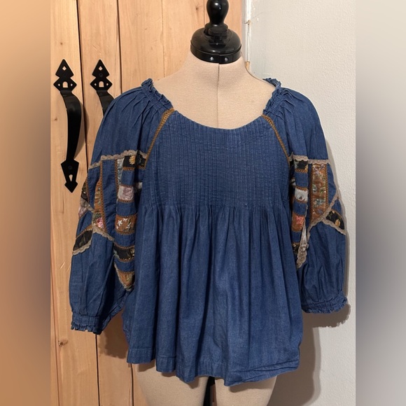 GUC Anthropologie Ulla Patchwork Denim Blouse US6 Medium by Seen Worn Kept - Picture 2 of 9